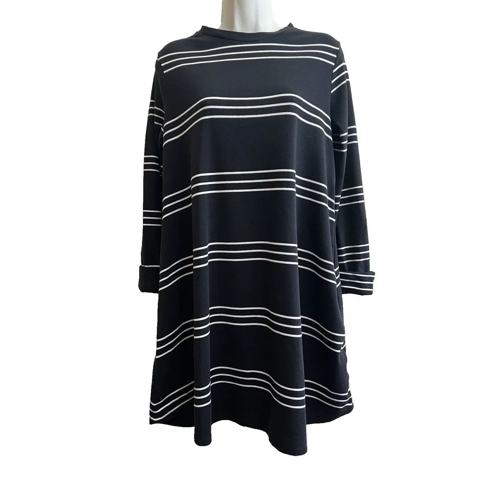 Mudpie Dress Medium Fashion Casual Business Black White Striped Women Clothing - Picture 8 of 9